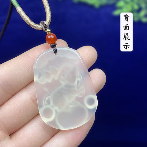 昆玉谣天然玛瑙玉髓玉石高冰十二生肖吊坠项链挂件男女同款正品 - 图1
