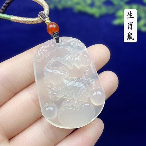昆玉谣天然玛瑙玉髓玉石高冰十二生肖吊坠项链挂件男女同款正品 - 图0