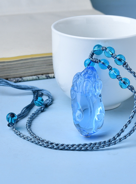 天然蓝水晶貔貅吊坠财源皮丘吉祥瑞兽吞金兽蓝晶石项坠送礼吉祥物