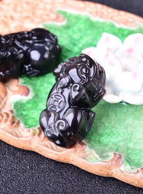 天然冰彩黑曜石貔貅吊坠男款女项链皮丘招财转运貔貅挂件礼物