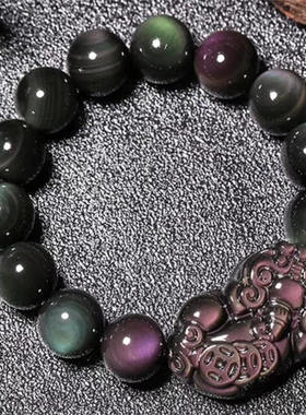 天然彩眼黑曜石三钱招财貔貅吊坠男女转运本命年皮丘情侣挂坠项链