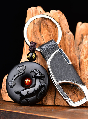 祥安灵阁羊财满贯吊坠2026年本命年属马人生肖马黑曜石吉祥物男女