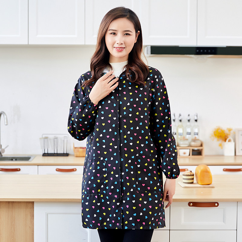 长袖防水围裙家用厨房做饭女护衣罩衣大人时尚防油拉链工作服薄款,淘宝优惠券,粉丝福利购,淘宝优惠卷