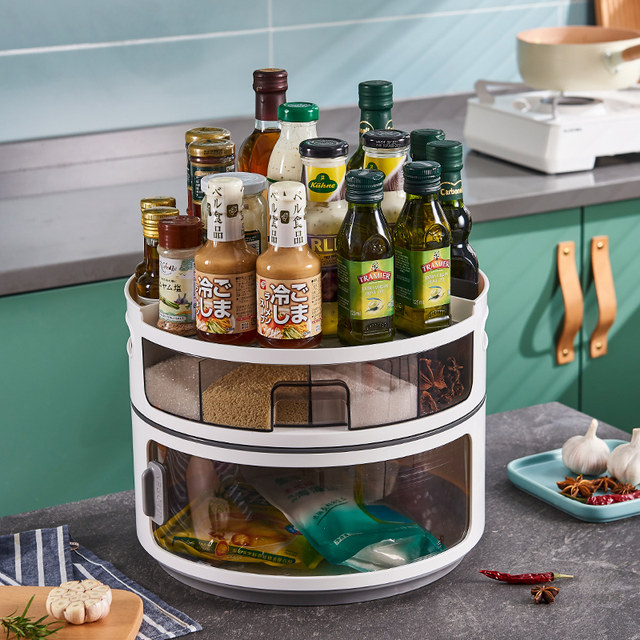 Rotating spice rack kitchen storage supplies for home use