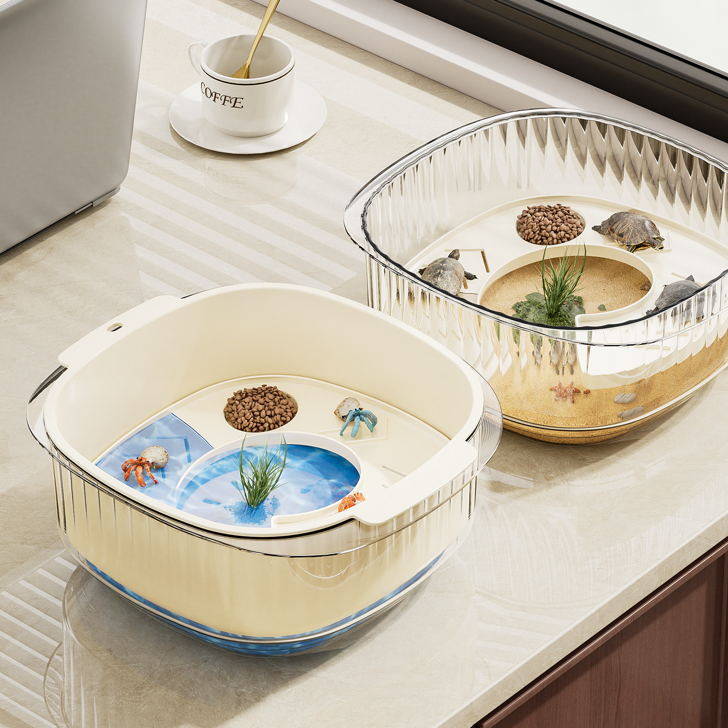 乌龟缸家用晒台爬台亚克力生态混合养鱼缸小型草龟巴西龟豪华别墅,淘宝优惠券,粉丝福利购,淘宝优惠卷