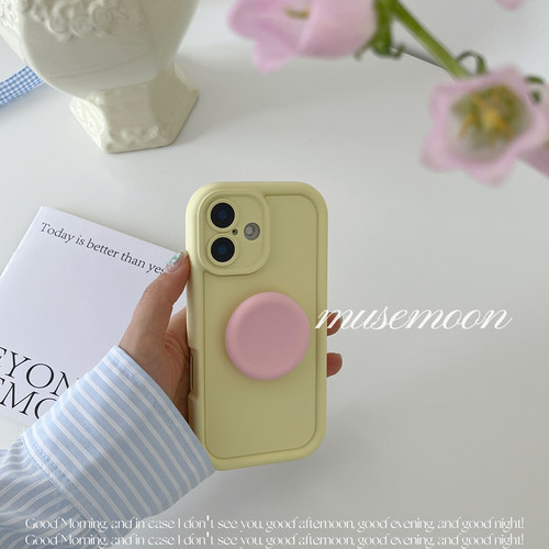 MUSEMOON 春日甜味奶油黄 多巴胺ins黄粉华提绳手机壳全包软壳支架适用为mate80pro+苹果16/小米17oppovivo软 - 图2