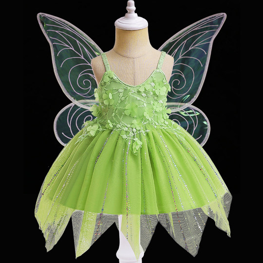 夏季新款女童吊带连衣裙儿童公主蓬蓬裙cosplay精灵公主表演礼服