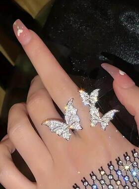 Butterfly rings women开 口戒指简约食指戒ins风水钻微镶蝴蝶戒
