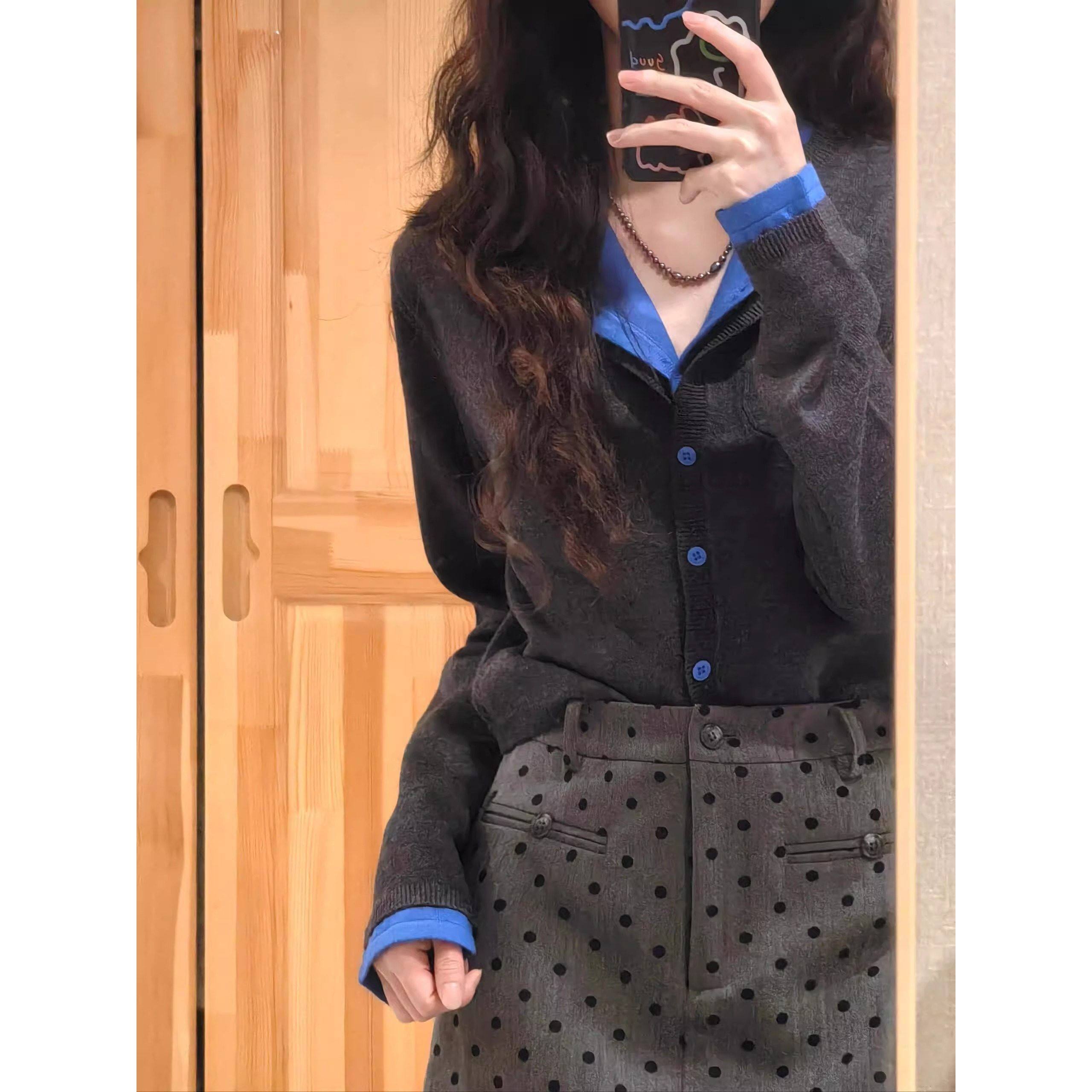 法国Rixo Rane ⭐撞色假两件针织衫女毛衣软糯开衫覆古长袖上衣潮,淘宝优惠券,粉丝福利购,淘宝优惠卷