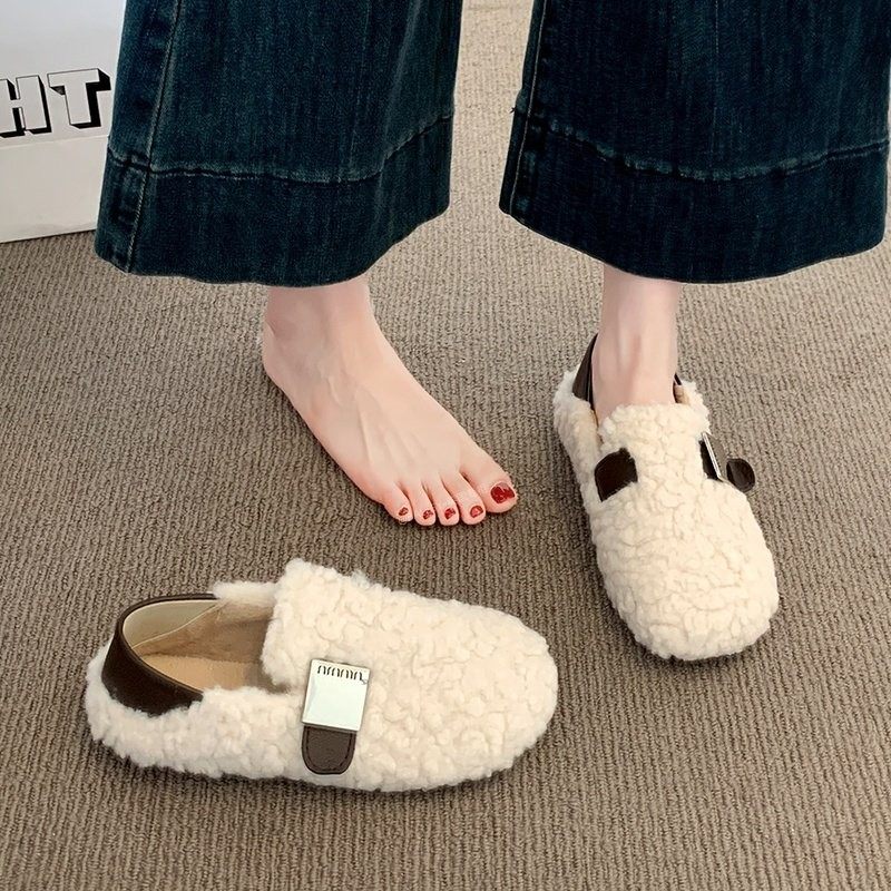 英国真皮厚底毛毛勃肯鞋女款2025新款秋冬季加绒棉鞋一脚蹬豆豆鞋,淘宝优惠券,粉丝福利购,淘宝优惠卷