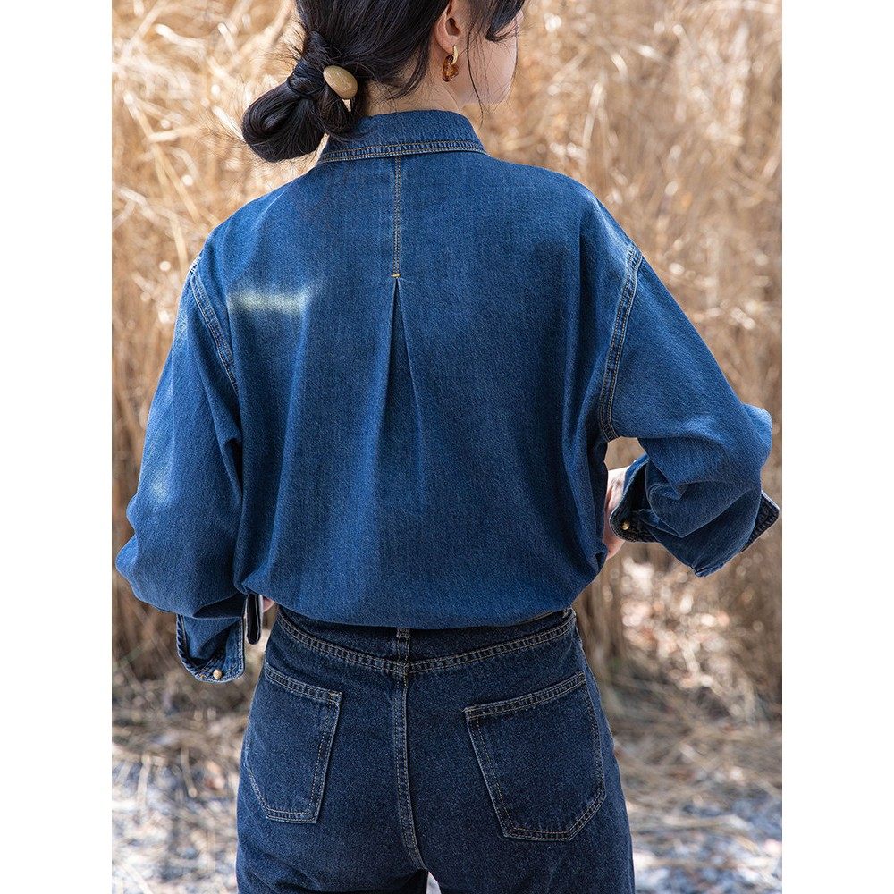 法国Rixo Rane 飒美有型⭐宽松内搭牛仔衬衫女秋冬不卷边长袖衬衣,淘宝优惠券,粉丝福利购,淘宝优惠卷