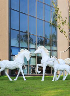 玻璃钢仿真几何白马雕塑商场景观售楼部块面抽象几何动物装饰摆件