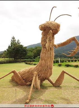 大型稻草雕塑狮身人面稻草模型农民丰收节展品农耕文化道具