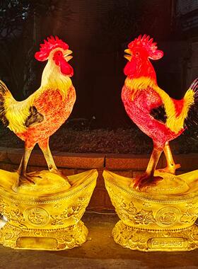 仿真大公鸡摆件户外玻璃钢母鸡模型发光动物雕塑饭店门口庭院装饰