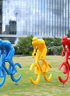 户外公园骑自行车玻璃钢体育篮球跑步踢足球运动人物雕塑儿童摆件