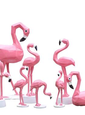 户外几何动物火烈鸟玻璃钢雕塑橱窗美陈装饰品园林游乐场水池摆件