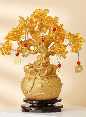 黄水晶发米树摆件酒柜装饰家居客厅玄关发米树乔迁开业送礼品