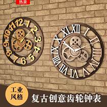 Industrial Wind Gear Clock Hanging Clock Creative Living Room Design Sense Retro Clock Hanging Wall Decoration Roman Quartz Clock