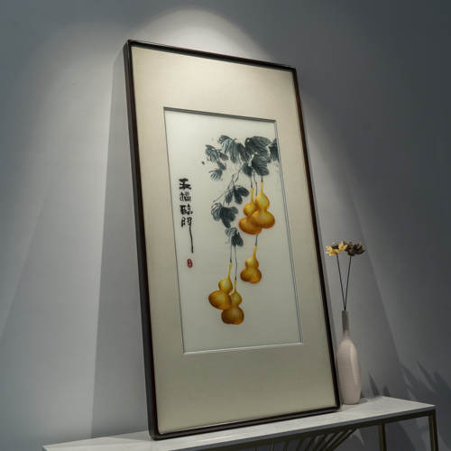 新中式手工苏绣五福临门福禄满堂客厅沙发玄关过道背景墙装饰挂画 - 图0