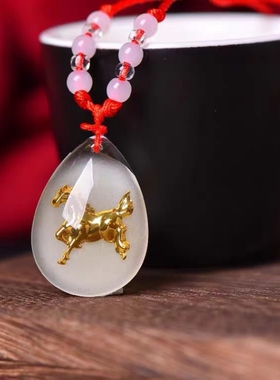 仿金镶玉吊坠十二生肖猴鼠女挂坠和田玉仿黄金男儿童本命年属相虎