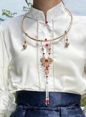 红色复古汉服璎珞项圈民族风古风龙年新年富贵流苏项链配饰品