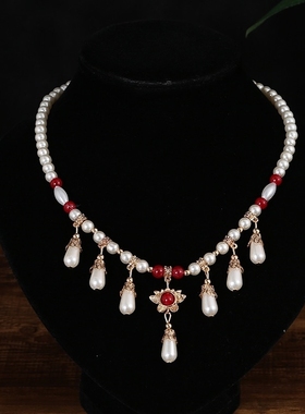 短璎珞红色璎珞项链诃子群配饰汉服项链古风项圈配饰