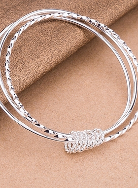 S925银手镯女实心可调大小满天星镯子送女友闺蜜礼物