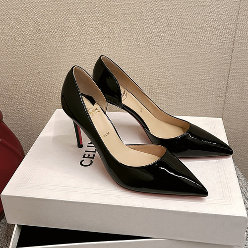 royeer viuoar 2025新款侧空CL尖头高跟鞋女宴会名媛红底细跟单鞋 - 图0