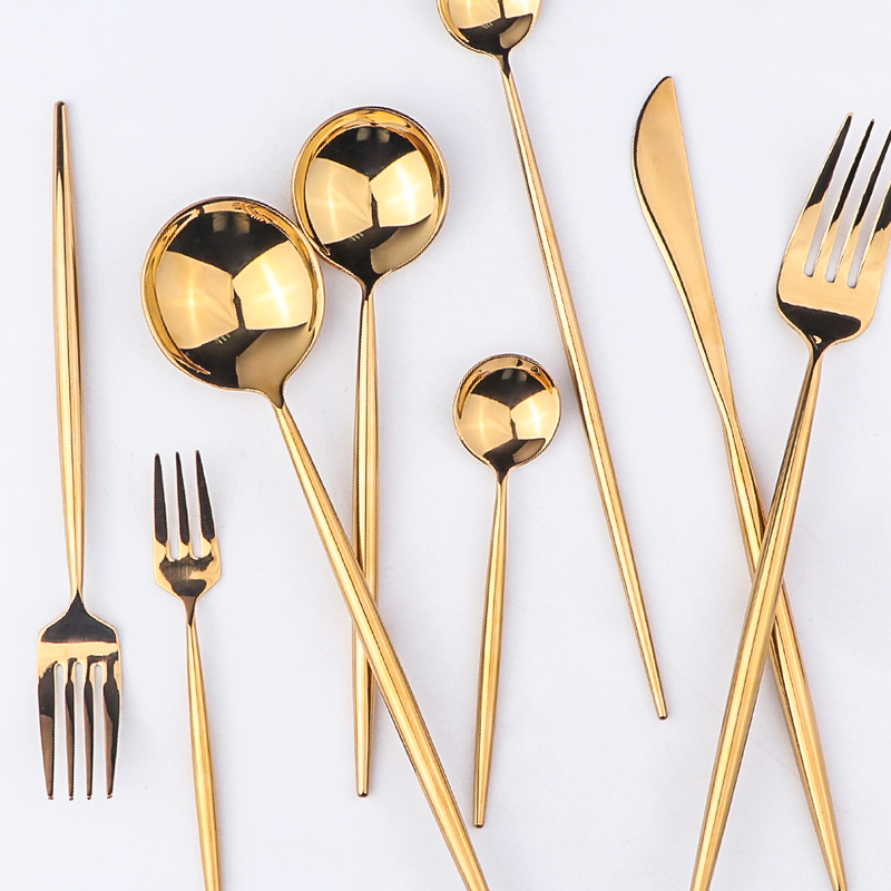金色刀叉勺子四件套家用欧式不锈钢西餐餐具网红牛排刀叉盘子套装