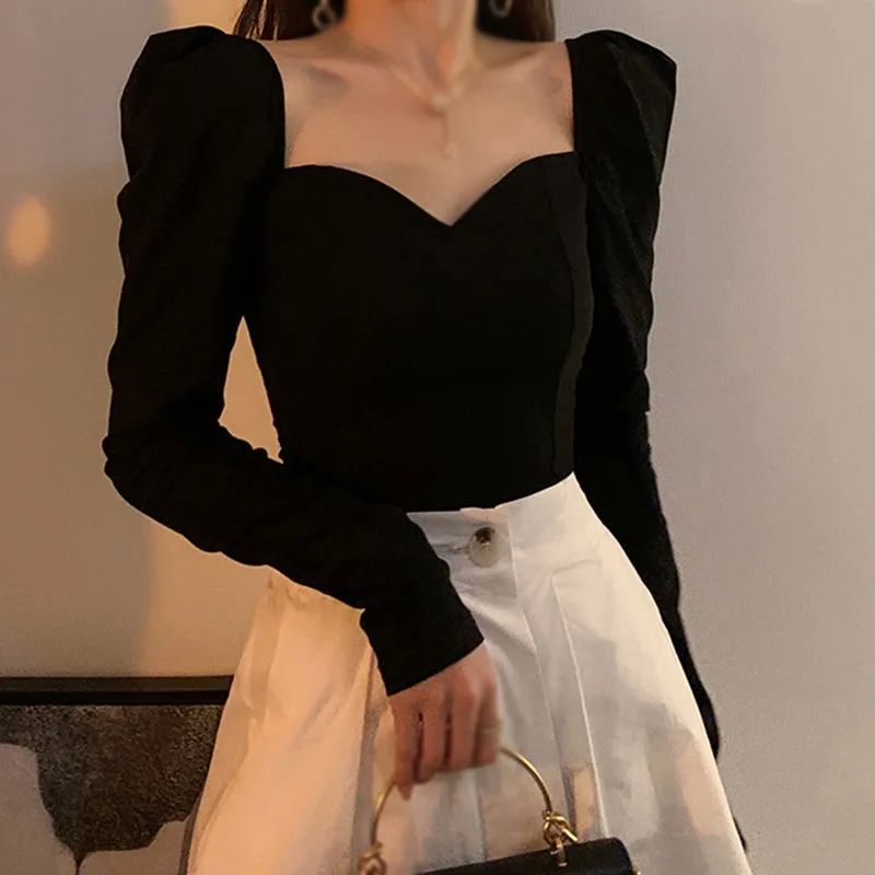 Tops for Women Long Sleeves Puff Sleeves Casual T Shirt - 图2