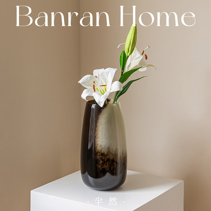 法式琉璃半然花瓶摆件客厅插花玻璃高级感水培复古新中式渐变中古,淘宝优惠券,粉丝福利购,淘宝优惠卷