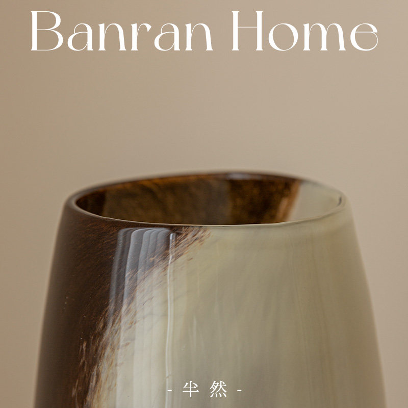 法式琉璃半然花瓶摆件客厅插花玻璃高级感水培复古新中式渐变中古,淘宝优惠券,粉丝福利购,淘宝优惠卷