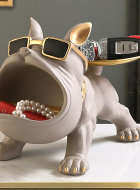 进门口玄关放钥匙收纳p摆件入户鞋柜置物托盘轻奢现代客厅狗装饰