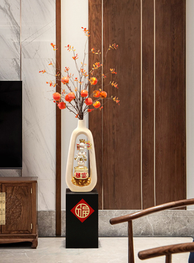 招财猫花瓶摆件客厅电视柜楼梯过道大型落地底座高级装饰开业乔迁