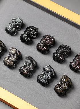 天然冰彩黑曜石貔貅吊坠男士项链水晶玉石一对挂件情侣款饰品礼物