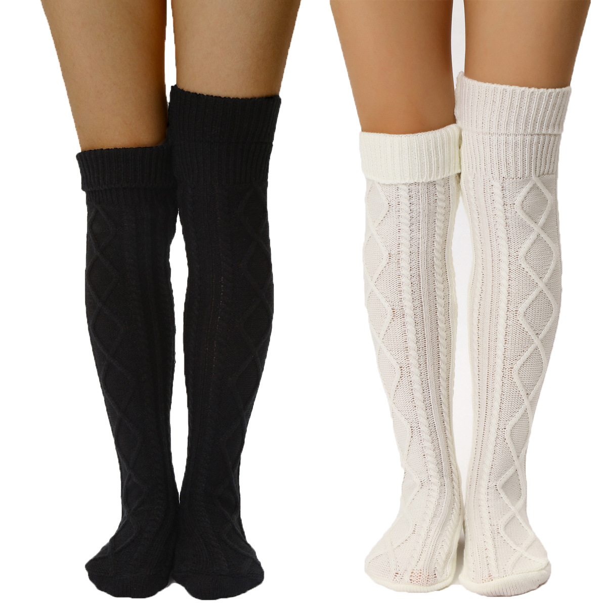 Knit Knee-High Winter Boot Socks Thigh Leg Warmers Stocking - 图0