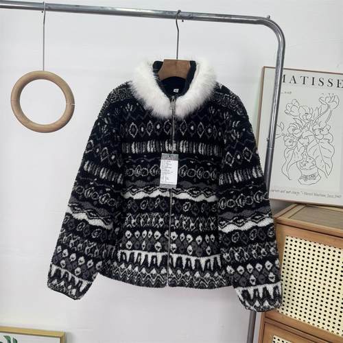 大厂订单！羊羔毛复古费尔岛可拆卸毛领加厚立领摇粒绒宽松外套 - 图3