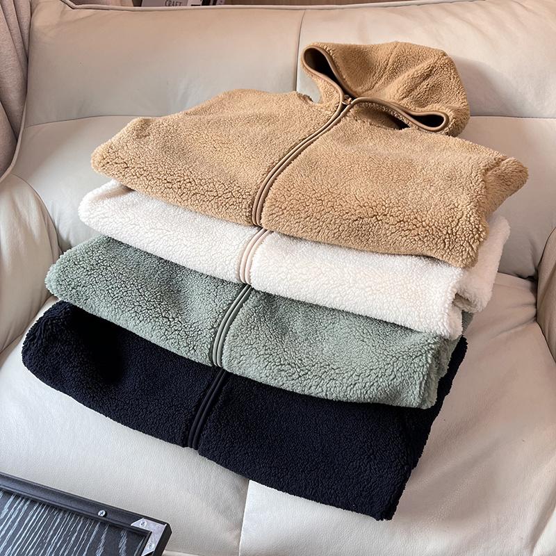 WMXZ秋冬款长毛绒摇粒绒女士长袖拉链上衣秋冬保暖连帽衫开衫外套 - 图3