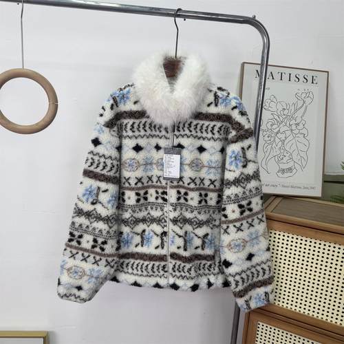 大厂订单！羊羔毛复古费尔岛可拆卸毛领加厚立领摇粒绒宽松外套 - 图2