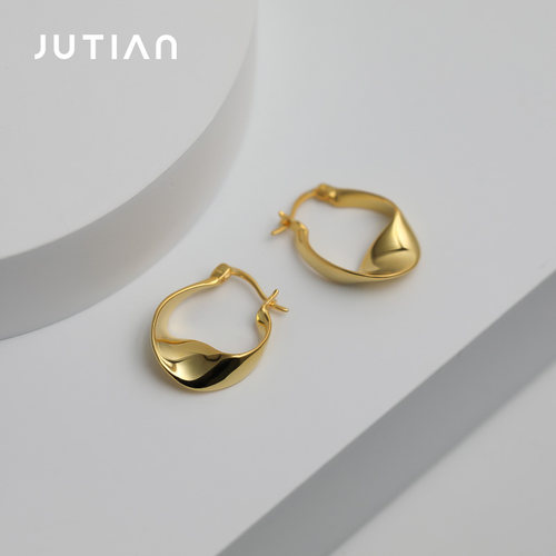 JUTIAN耳扣女纯银冷淡风耳环2026新款潮光面扭纹耳圈时尚气质耳饰 - 图0