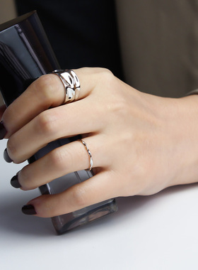 jutian法式风时髦凹凸面银指环