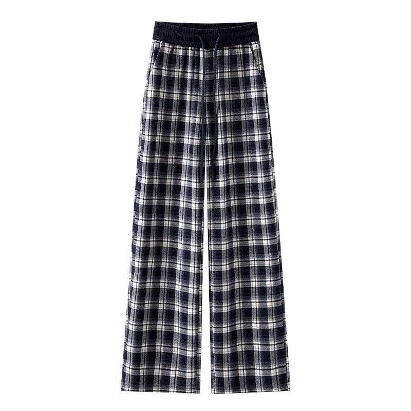 清仓捡漏2026春秋冬新款复古格子阔腿裤女拼接高腰休闲直筒运动裤,淘宝优惠券,粉丝福利购,淘宝优惠卷