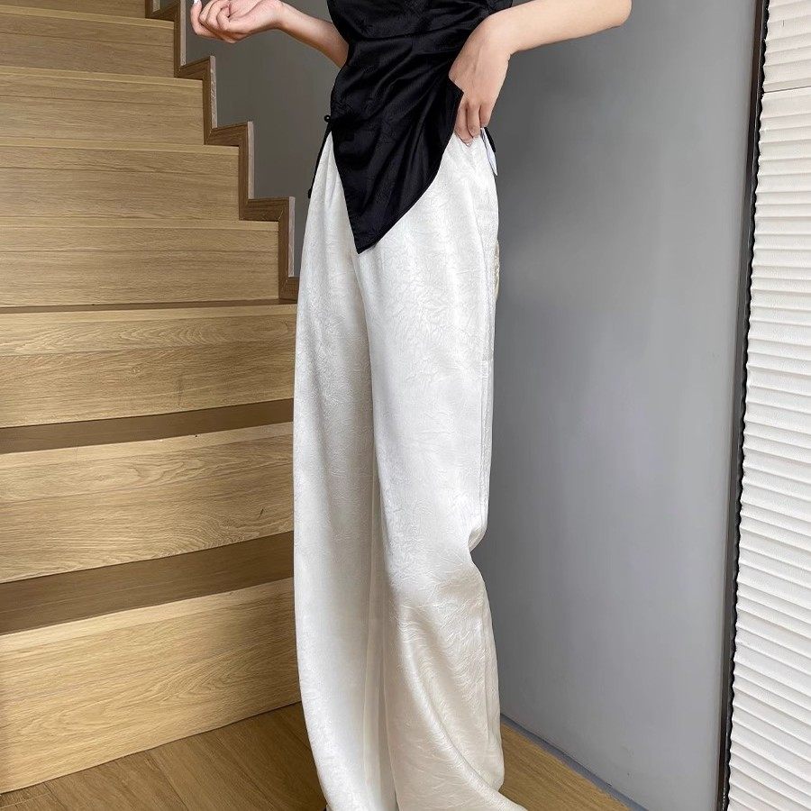 清仓捡漏白色醋酸裤子女夏季薄款凉凉直筒垂垂裤新中式冰丝阔腿裤,淘宝优惠券,粉丝福利购,淘宝优惠卷