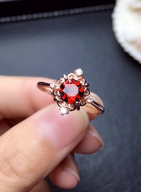 红色纯银莫桑比克石榴石女戒包邮
