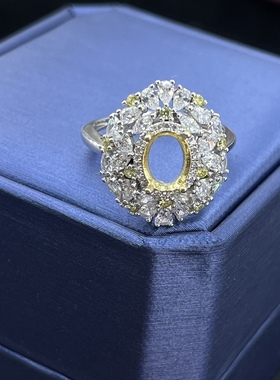 银饰戒指托空托s925纯银戒托女双色椭圆5*7mm活口精工镶嵌DIY豪华