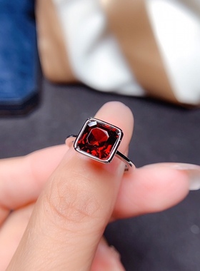 天然莫桑比克石榴石戒指高净度颜色超好精工925银镶 活口支持检测