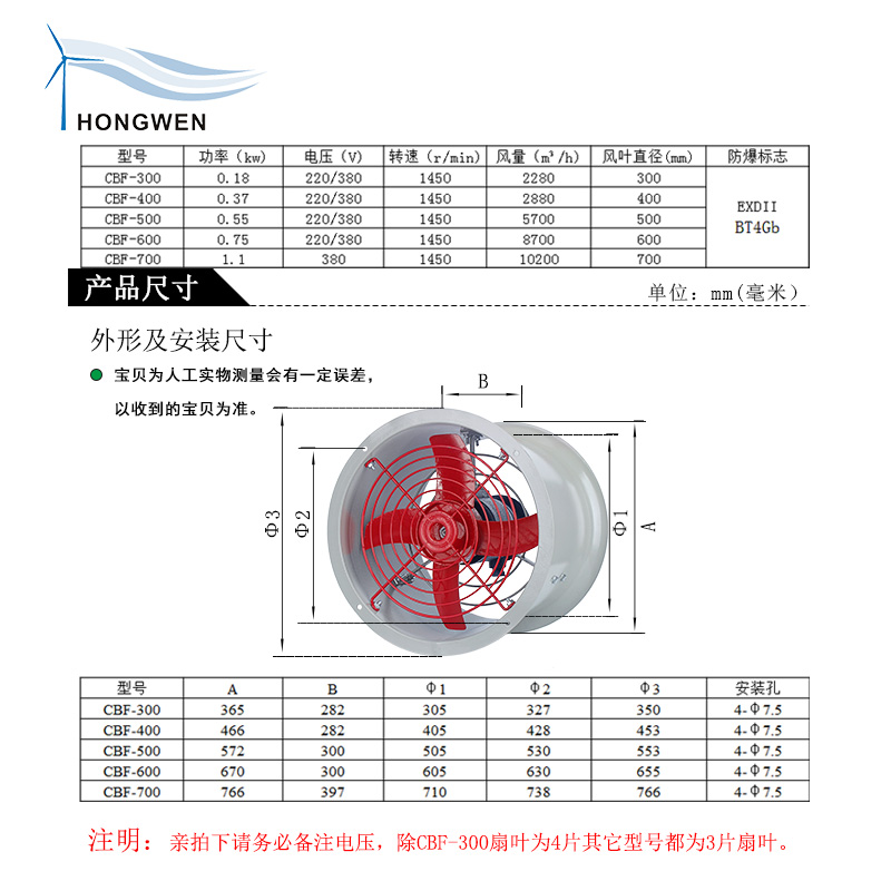 防爆风机220v防爆轴流风机380v工业用CBF-300/400/500防爆排风扇