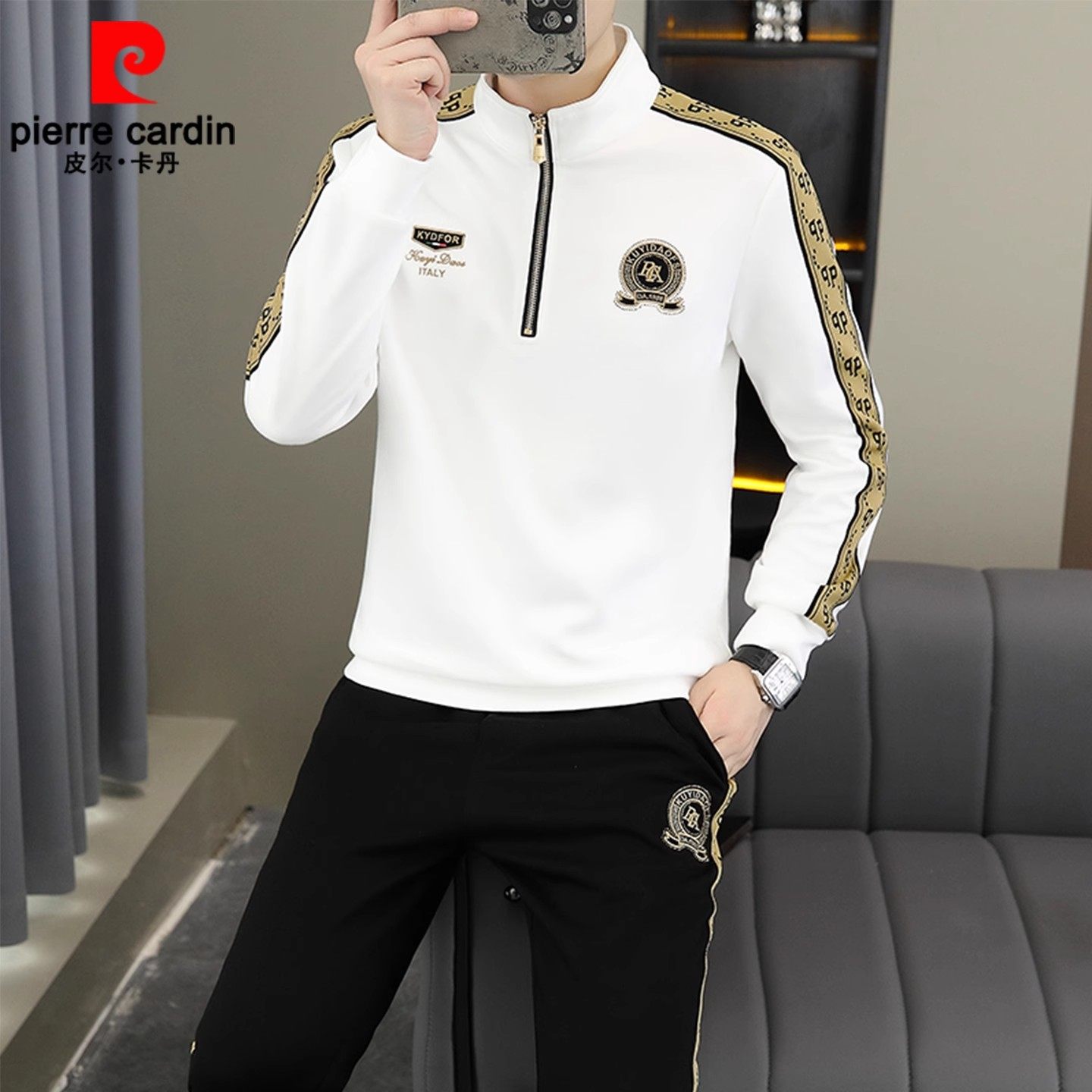 皮尔卡丹秋冬季男欧货休闲运动套装卫衣加绒加厚男装一套搭配帅气,淘宝优惠券,粉丝福利购,淘宝优惠卷