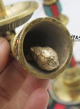 印度进口 黄铜重工鹦鹉油灯盏高脚复古酥油灯居家办公室摆件 镶嵌