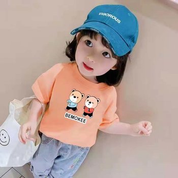 ເສື້ອທີເຊີດ H Girls Short Sleeve 2023 Summer New Children's Korean Style Western Style Children's Tops Baby Summer T-shirt